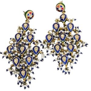 Vintage 1980s Indian Meenakari Peacock Chandelier Earrings